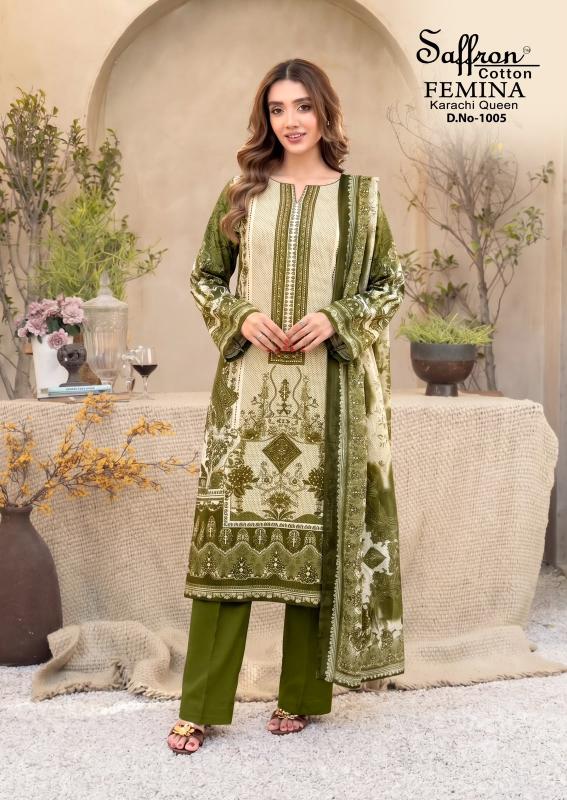 Saffron femina karachi queen vol 1 cotton dress materials wholesalers